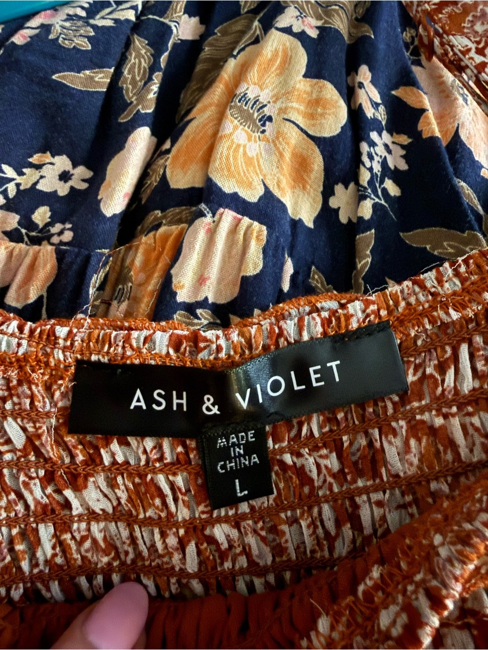 Women’s Floral Smocked Mini Dress in Rust - Picture 4 of 4